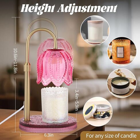 Tulip Candle Warmer Lamp – Vintage Wax Melt Warmer with Timer, Dimmer & Adjustable Height for Jar Candles – Decorative Home Accent for Women, 2 Bulbs Included (Green) in Saudi Arabia