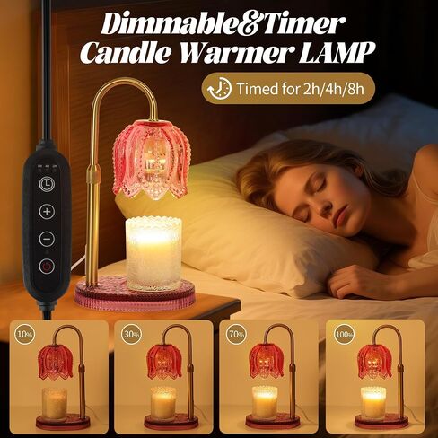 Tulip Candle Warmer Lamp – Vintage Wax Melt Warmer with Timer, Dimmer & Adjustable Height for Jar Candles – Decorative Home Accent for Women, 2 Bulbs Included (Green) in Saudi Arabia