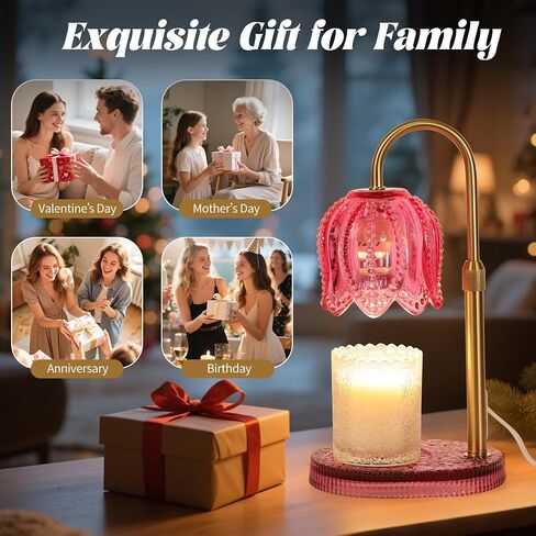 Tulip Candle Warmer Lamp – Vintage Wax Melt Warmer with Timer, Dimmer & Adjustable Height for Jar Candles – Decorative Home Accent for Women, 2 Bulbs Included (Green) in Saudi Arabia