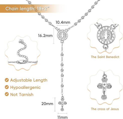 Women's Gold Saint Benedict Necklace - 14k Gold Plated Rosary Beads Cross Necklaces,Non Tarnish Golden Y Chain Catholic Miraculous Medal Protection Necklaces,Religious Crucifix Jewelry Gift for Her in Kuwait