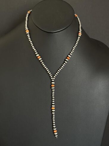 Southwestern 925 Sterling Silver Gemstone with Pearls Bead Lariat Y Necklace. 26 Inches. "Navajo Style" in Saudi Arabia