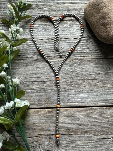 Southwestern 925 Sterling Silver Gemstone with Pearls Bead Lariat Y Necklace. 26 Inches. "Navajo Style" in Saudi Arabia