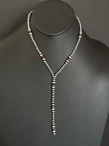 Southwestern 925 Sterling Silver Gemstone with Pearls Bead Lariat Y Necklace. 26 Inches. "Navajo Style" in Saudi Arabia