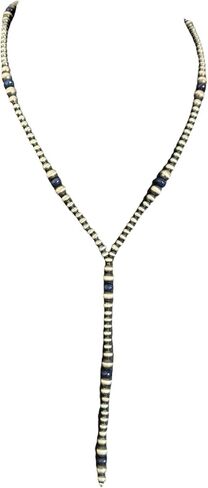 Southwestern 925 Sterling Silver Gemstone with Pearls Bead Lariat Y Necklace. 26 Inches. "Navajo Style" in Saudi Arabia