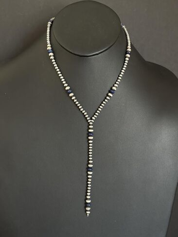 Southwestern 925 Sterling Silver Gemstone with Pearls Bead Lariat Y Necklace. 26 Inches. "Navajo Style" in Saudi Arabia