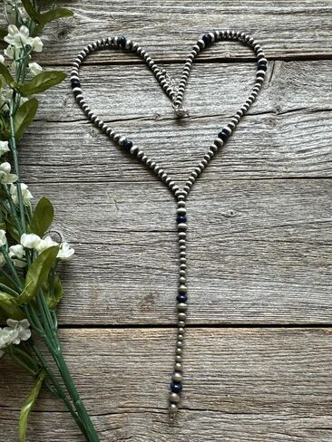 Southwestern 925 Sterling Silver Gemstone with Pearls Bead Lariat Y Necklace. 26 Inches. "Navajo Style" in Saudi Arabia