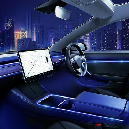 Interior Car Neon Lights Compatible with Tesla Model 3 2021 (Central Position+Gear Position+4Door Contours+4 Foot Lights) Ambient Lighting in Saudi Arabia