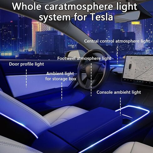 Interior Car Neon Lights Compatible with Tesla Model 3 2021 (Central Position+Gear Position+4Door Contours+4 Foot Lights) Ambient Lighting in Saudi Arabia