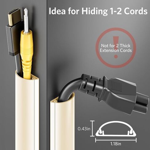 42.5in Cord Cover, Cord Hider for 1-2 Cords, Half Round Cord Covers for Wires on Wall, Adhesive Wire Hiders for TV on Wall, 3xL14.2in, W1.18 x H0.47in, White in Saudi Arabia