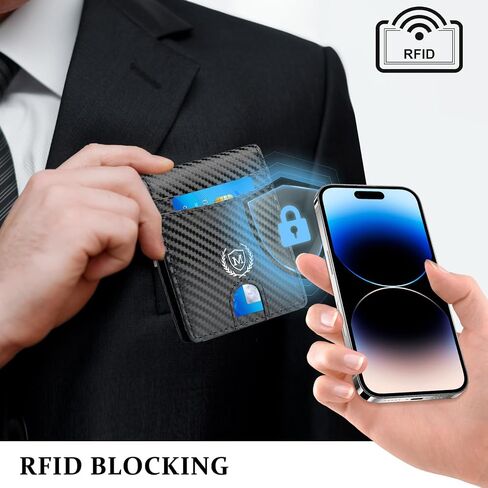 Personalized Gifts Slim Minimalist RFID Leather Wallet for Men,Custom Initial Carbon Fiber Travel Credit Card Holder Wallets Anniversary Christmas Birthday Gift for Men Dad Husband Boyfriend, M in Kuwait