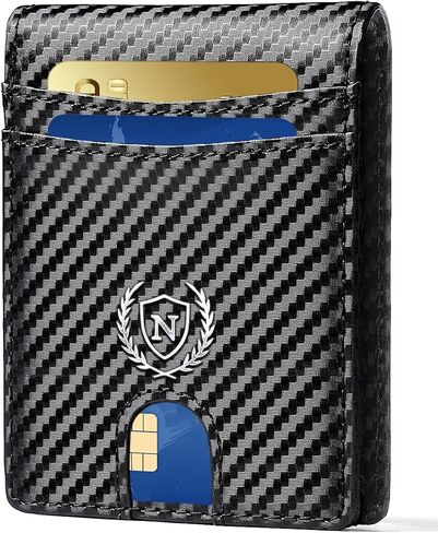 Personalized Gifts Slim Minimalist RFID Leather Wallet for Men,Custom Initial Carbon Fiber Travel Credit Card Holder Wallets Anniversary Christmas Birthday Gift for Men Dad Husband Boyfriend, M in Kuwait