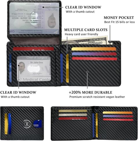 Personalized Gifts Slim Minimalist RFID Leather Wallet for Men,Custom Initial Carbon Fiber Travel Credit Card Holder Wallets Anniversary Christmas Birthday Gift for Men Dad Husband Boyfriend, M in Kuwait