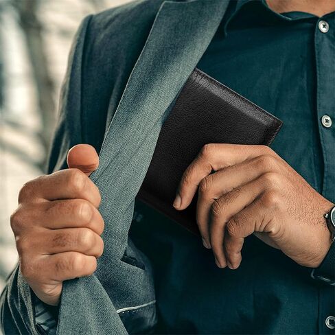 محفظة حقيقية من جلد البقر في صندوق العرض - محفظة أنيقة للرجال الصغيرة ، حامل بطاقة الائتمان وبطاقة الخصم ، محفظة جيب مثالية للرجال والأولاد في سن المراهقة - هدية عيد الأب المثالية - أسود in Saudi Arabia