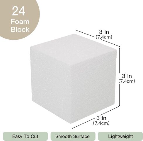 Crafare 3x3x3 Inch 24Pack Craft Foam Square Polystyrene Square Cubes for Arts Projects Sculptures Floral Arrangements Modeling and Centerpieces in Saudi Arabia