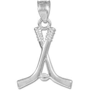925 Sterling Silver Ice Hockey Sticks and Puck Winter Sports Charm Pendant