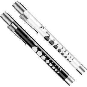 أضواء القلم CAVN للممرضات، 2 حزمة من المصابيح الطبية القابلة لإعادة الاستخدام مع مقياس التلميذ لطلاب التمريض، الضوء الأبيض، أسود/أبيض in Kuwait