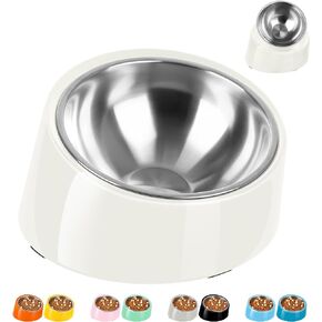 Tilted Angle Dog Bowl, 15° Slanted Stainless Steel Dog Cat Food Bowl, Non-Slip & Non-Spill Pet Feeder with Elevated Detachable Melamine Stand, Easy to Get Food Dog Dish, L/2.5 Cup Pink