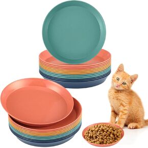 Gerrii 24 Pieces Whisker Fatigue Relief Cat Bowl 6 Inch Shallow Cat Food Dish Cat Wet Feeding Bowls Wide and Small Pet Round Plates for Kittens and Short Legged Cat, Wheat Straw (Assorted Color)