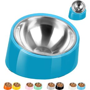 Tilted Angle Dog Bowl, 15° Slanted Stainless Steel Dog Cat Food Bowl,Non-Slip & Non-Spill Pet Feeder with Elevated Detachable Melamine Stand,Easy to Get Food Dog Dish,L/2.5 Cup Grass Blue in Saudi Arabia