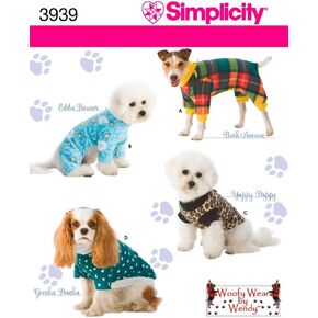 Simplicity Pajama and Coat Dog Clothing Sewing Pattern, Pet Sizes S-L