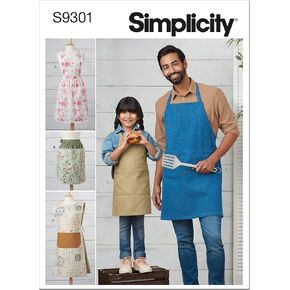 Simplicity Kids' and Adult's Half and Full Apron Packet, Code 9301 Sewing Pattern, Sizes S-XL, White