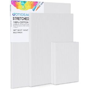 GOTIDEAL Stretched Canvas Board for Painting Multi Pack 5x7, 9x12,11x14 Set of 4, Primed White Blank Paint Canvas - 100% Cotton Artist Canvas Boards, Acrylic Pouring, Oil Paint Dry & Wet Art Media