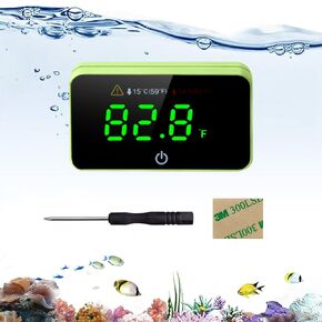 Digital Aquarium Thermometer, Stick-on Fish Tank Thermometer with LED Display, Wireless Aquarium Temperature Measurement with Battery-Change Tool and Extra Sticker.(Black*1)