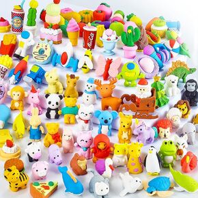 100 Pack Animal Erasers for Kids, Treasure Box Toys for Classroom, 3D Bulk Puzzle Mini Erasers, Desk Pets for Kids, Party Favors Novelty Classroom Prizes Gift Back to School Supplies