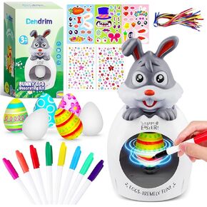 Easter Egg Decorating Kit for Kids, Easter Gift Cute Bunny Egg Spinner Decorator Crafts with Coloring Markers Fake Eggs Strings Make A Face Stickers for Easter Party Supplies