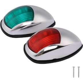Boat Navigation Lights Red and Green Bow Light LED Marine USCG 2 NM Vertical Mount 10-30 Volt 1 Pair (Vacuum Electroplate Silver)