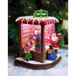 MOMENTS IN TIME 8.86"H Vintage Corner Gift Shop - LED Lights, 8 Classic Carols Christmas Music, Battery Operated Christmas Village - Hand-Painted Resin Polyresin