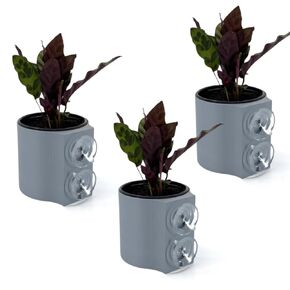 | The original Suction Planter | Hangs on tile, window, drywall, fridge, etc. | Self-watering and draining | Holds 4" nursery pot | 3D printed (Matte Black, 3 Pack)