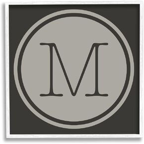 Stupell Industries Modern M Initial Circular Elevator Key Shape Framed Wall Art