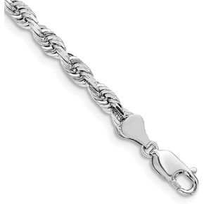 Solid 14K White Gold 20 Inch 5mm Diamond-cut Quadruple Rope Lobster Lock Chain -7.0" 8.0"