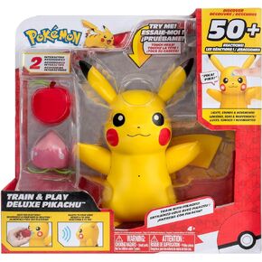 Pokémon Train and Play Deluxe Pikachu - 4.5-Inch Pikachu Figure with Lights, Sounds, and Moving Limbs Plus Interactive Accessories
