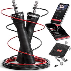 High Speed Jump Rope + Exercise Guide + 2 Adjustable Replacement Steel Cables & Ergonomic Handles, Ball Bearings | Jumping Skipping Workout Fitness Sports Training Boxing MMA Gym Men Women Adults Kid
