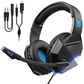 سماعة رأس للألعاب، سماعات رأس ستيريو للألعاب مع ميكروفون لإلغاء الضوضاء، مصابيح LED، أغطية أذن ناعمة من إسفنج الذاكرة، سماعة رأس سلكية لألعاب PS5/PS4/الكمبيوتر المحمول/الكمبيوتر الشخصي/Mac/NES in Kuwait