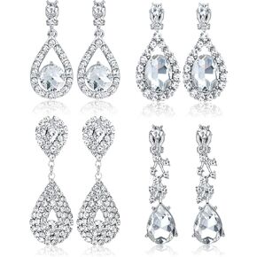 THUNARAZ مشبك فضي على أقراط للنساء من حجر الراين المتلألئ أقراط مشبكية للزفاف ثريا رسمية على شكل دمعة أقراط متدلية للعرائس ووصيفات العروس مجوهرات غير مثقوبة للحفلات الراقصة in Kuwait