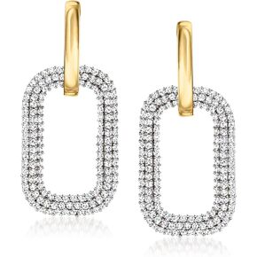 Ross-Simons 2.40 ct. t.w. White Topaz Paper Clip Link Hoop Drop Earrings in 18kt Gold Over Sterling