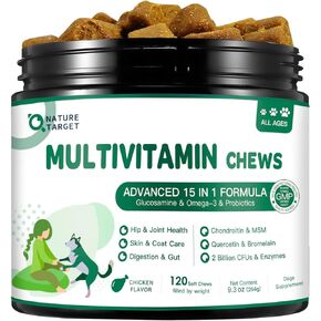 Dog Multivitamin - Multivitamin for Dogs - with MSM & Glucosamine, Omegas 3 & 6, Probiotics for Digestive Health, Joint Support, Skin & Coat, Immune System & Overall Health – 120 Soft Chews