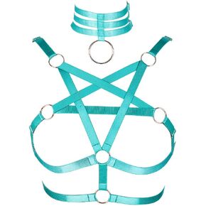 Women's Body Pentagram Harness Bra Lingerie Punk Gothic Belt cage Festival Rave Dance Accessories (Jade Green)