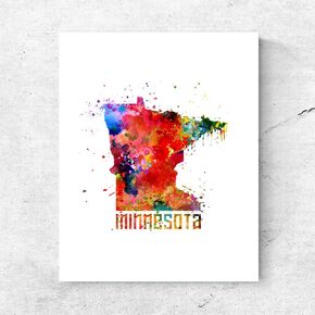 Watercolor Minnesota Map Shimmer Paper Office Art Wall Art Home Gift Decor Minnesota State Map Art Print Wall Hanging 8X10 INCH No Frame