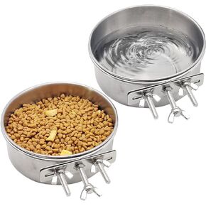 Hamiledyi 2 Pcs Dog Crate Bowl Stainless Steel Puppy Bowls Durable Spill-Proof Pet Water Bowl Hanging Water/Food Metal Bowls for Puppy Medium-Sized Dogs Cats (5.51'' x 2.2'')