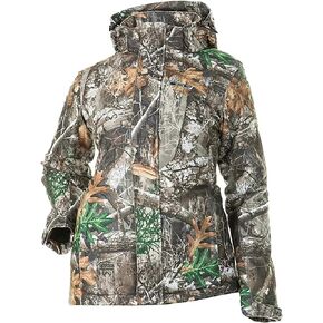 Addie Hunting Jacket for Women - 120g Insulated, DWR Waterproof Tricot, with Wrist Gaiters and Removable Hood (Realtree Edge, Large)