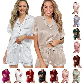 2 Pack: Silk Pajamas XS-2XL Womens Satin Pajama Set Bride Soft Pj Lounge Sets Pjs Shorts Set Short Sleepwear