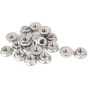 uxcell 1/4"-20 304 Stainless Steel Serrated Hex Flange Lock Nuts 20 Pcs