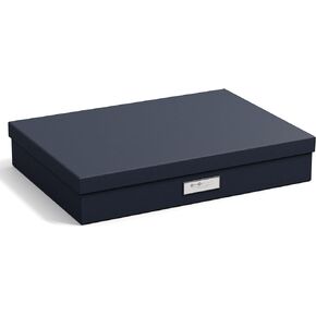 Bigso Sverker Canvas Fiberboard Legal and Art Storage Box | Scrapbook Storage Box for Loose Papers and More | Durable Document Boxes with Lid and Leather Handle | 17.1’’ x 12.2’’ x 3.3’’ | Grey