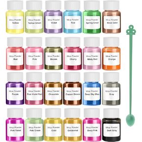 HEMOER Pigment Powder 24 Color-240g Epoxy Resin Mica Powder with Pearl for Bath Bombs Soap Colorant, Resin Art Crafts, Slime, Paint, Candle, Nail Polish, Natural Makeup Dye (10g/0.35oz Each Bottle) in Kuwait
