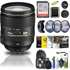 Nikon AF-S NIKKOR 24-120mm f/4G ED VR Lens (2193) + 64GB Memory Card + Filter Kit + Backpack + Card Reader + Corel Photo Software + Flex Tripod + Memory Wallet + Cap Keeper + Cleaning Kit (Renewed)