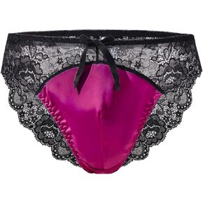 Men's Sissy Satin Panties Lace Lingerie Sexy Underwear with Pouch for Men Rose